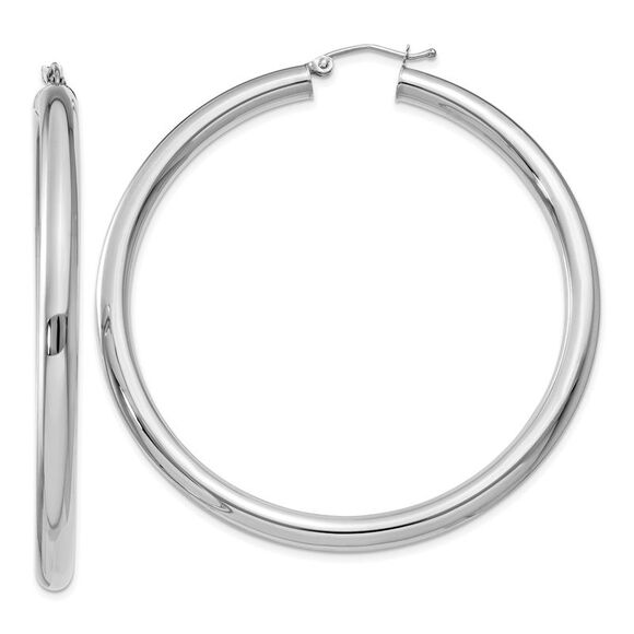 Kazi Luxury 14K White Gold Polished 4mm Lightweight Tube Hoop Earrings
